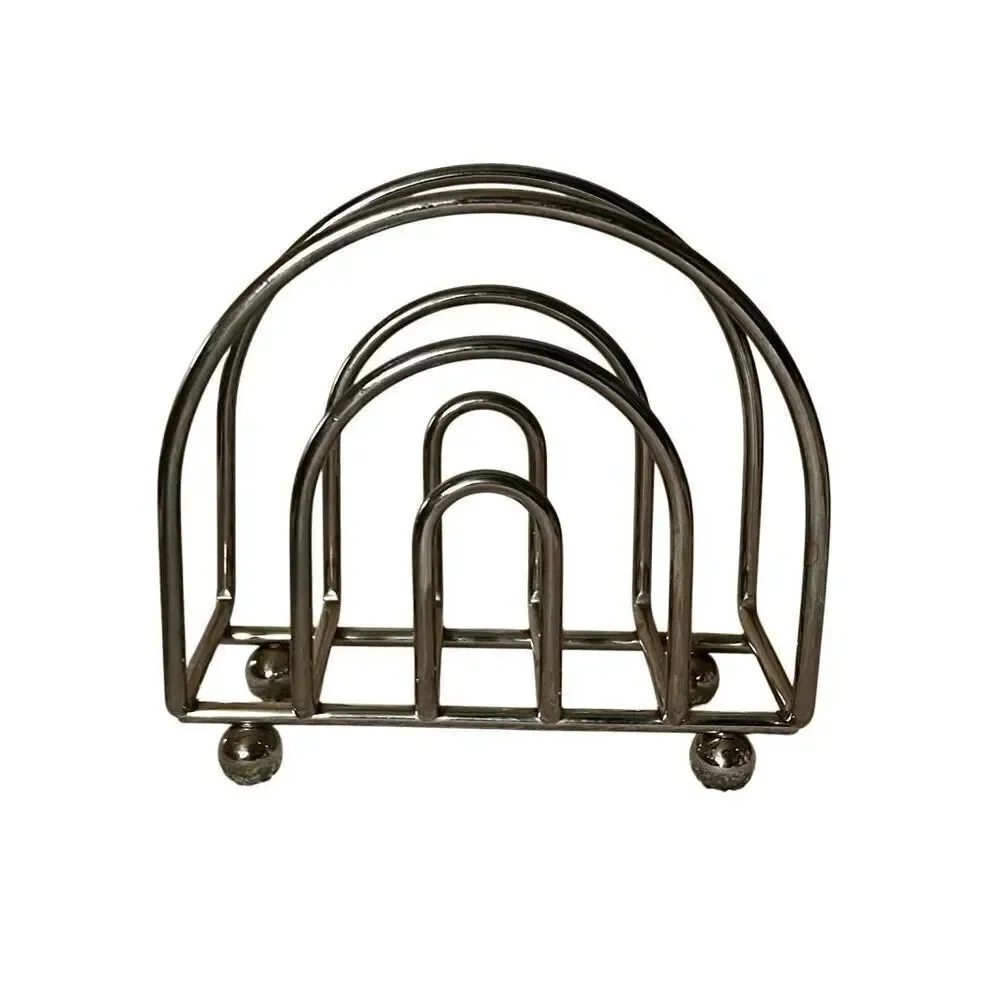 Vintage Metal Napkin Holder Semi Circle Chrome With Ball Feet MCM